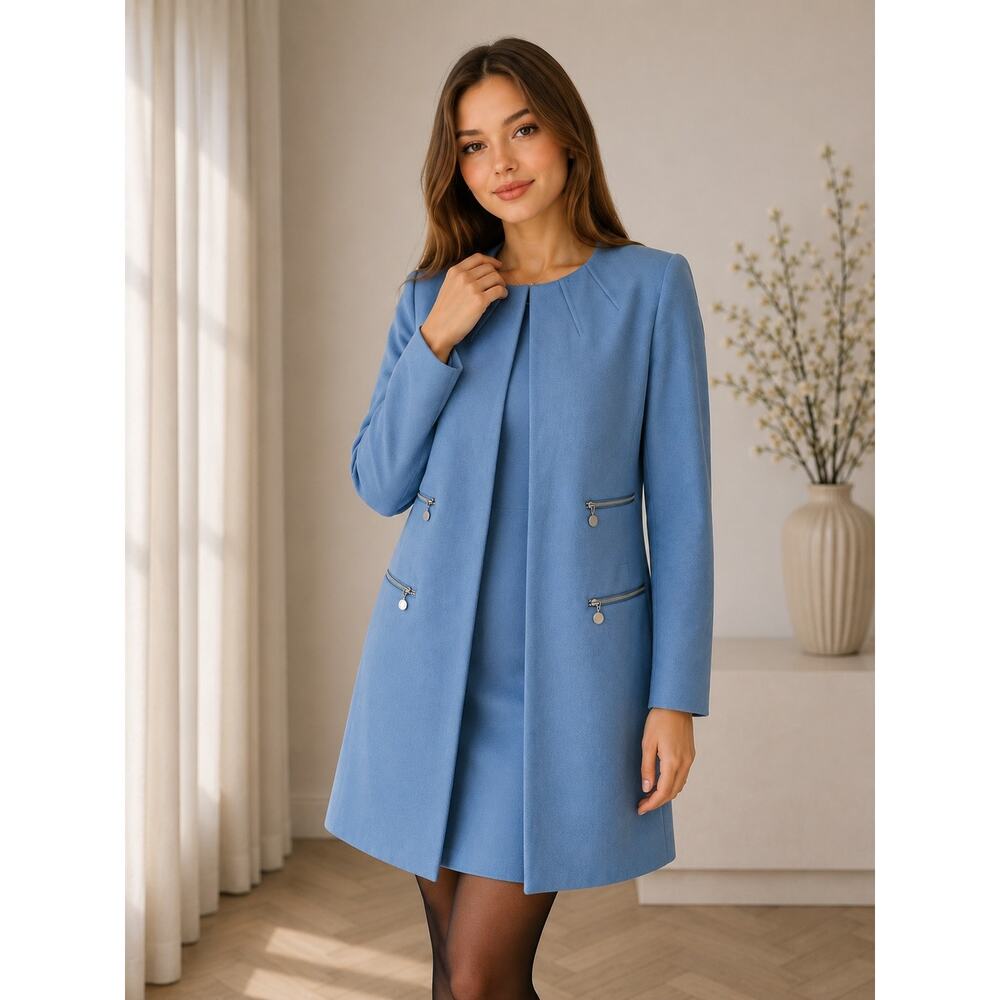 Tahari Arthur S. Levine French Blue Open Front Jacket Sz 6 NWT Zip Pocket Career